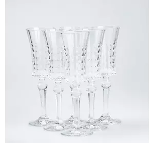 Набір бокалів для шампанського на високій ніжці під кришталь 6 штук по 145 мл, прозорий