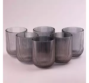 Набір склянок фігурних прозорих ребристих із товстого скла 6 штук, сірий