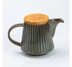Чайник заварювальний керамічний з бамбуковою кришкою 850 мл, зелений з коричневим