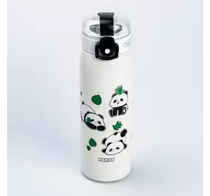 Термос Panda 500 мл з кришкою фліп топ та трубочкою, білий
