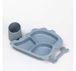 Набір силіконового посуду для дітей Динозавр 3 предмети, темно-синій