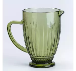 Глечик для напоїв 1,2 л фігурний прозорий ребристий з товстого скла, зелений