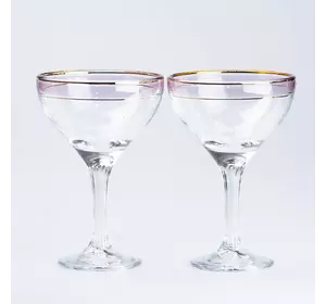Набір бокалів для коктейлів фігурних на високій ніжці 2 штуки по 290 мл, рожевий