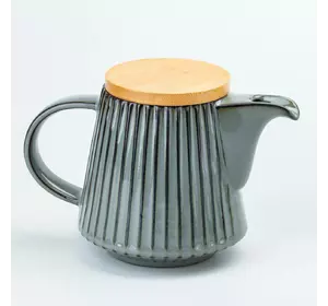 Чайник заварювальний керамічний з бамбуковою кришкою 850 мл, сірий