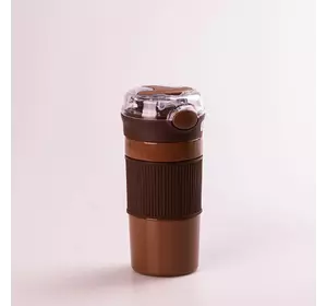 Термокружка 400 мл із трубочкою та кришкою на кнопці, коричневий