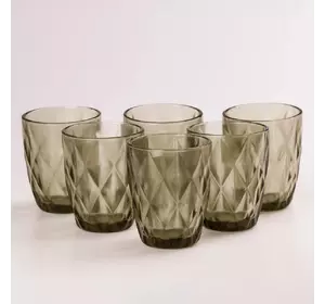 Набір склянок для напоїв фігурних гранованих із товстого скла 6 штук, зелений