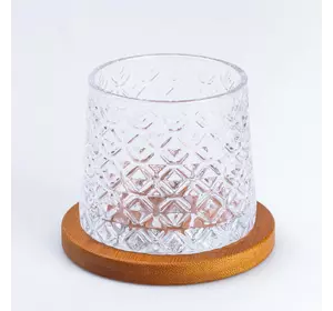 Склянка-дзига для віскі з бамбуковою підставкою 300 мл, ромби