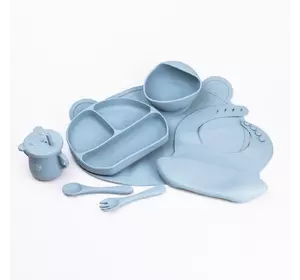 Набір силіконового посуду для дітей Ведмедик 7 предметів, темно-синій