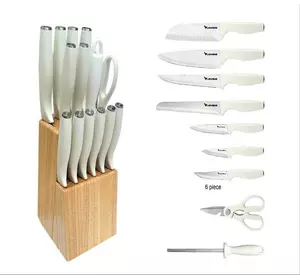 Набір кухонних ножів на підставці 14 предметів, білий