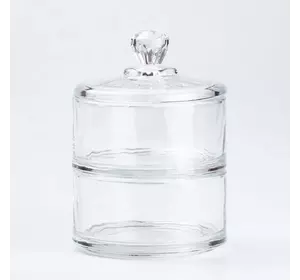 Цукерниця дворівнева Lirmartur зі скляною кришкою гладенька, прозорий